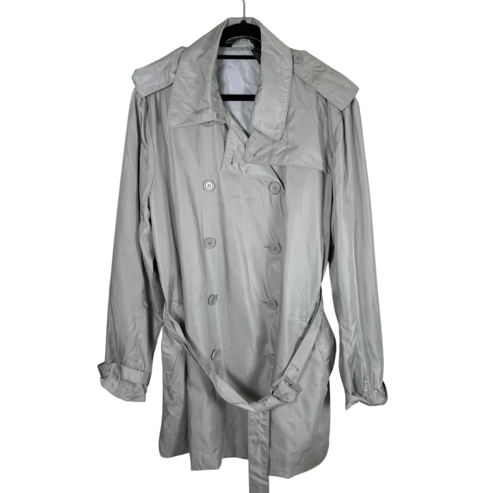 Norma Kamali Double Breasted Trench Coat Light Gray Silver Sz XXL